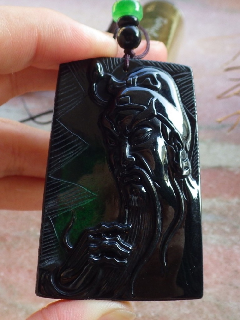 Certified Black Dark Green A Jade jadeite Fight God Guan Gong Guangyu Pendant